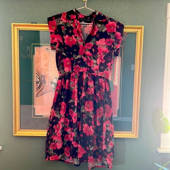 Christy Dawn Black and Pink Floral Dress - Picture 1 of 5